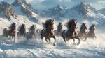 雪野奔騰的駿馬群