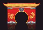 矢量新中式國潮風(fēng)紅金色屋檐婚禮