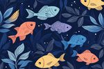 海洋小魚與葉片圖案設計