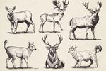 復古風鹿類動物插畫集合