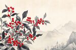 水墨紅果映遠山