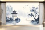 中式山水意境電視背景墻