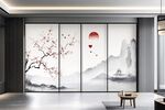 中式山水花鳥屏風裝飾畫