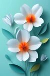 立體紙藝白花綠葉插畫