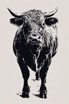 黑白公牛插畫