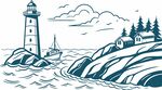海岸燈塔風景圖