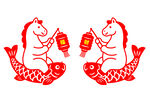 雙魚(yú)賀歲矢量剪紙風(fēng)格馬年圖案