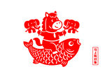 矢量剪紙風(fēng)格馬年圖案馬上有對(duì)象