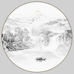 圓形意境水墨山水畫