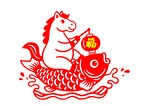 馬騎錦鯉賀歲圖