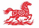 紅色剪紙奔騰駿馬圖案