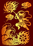 矢量哪吒鬧海剪紙