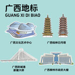 廣西地標建筑文創(chuàng)矢量插畫貼紙