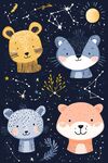 可愛動物與星空插畫圖案