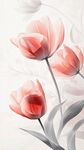 水墨風粉色郁金香花卉圖