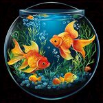 玻璃魚缸中的金魚與水草