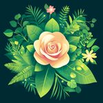 玫瑰綠葉環(huán)繞的清新插畫