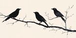 三只黑鳥棲于枝頭
