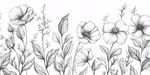 花卉黑白線條邊框圖案