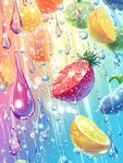 夢幻水果水滴插畫