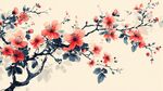 中式水墨風(fēng)綻放的艷麗花枝