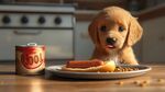 萌犬望美食罐頭相伴