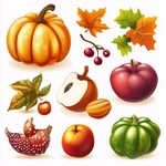 秋季蔬果與落葉插畫(huà)集合