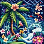 熱帶海濱花卉鳥類夢(mèng)幻圖景