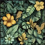 熱帶花卉綠植精美插畫