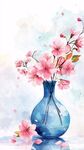 藍(lán)色花瓶中的爛漫櫻花