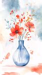 藍(lán)色花瓶中的絢爛花卉