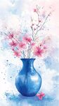 藍(lán)色花瓶中的爛漫花枝