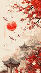 古風(fēng)紅梅映月中式美景