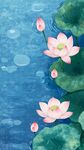 水墨風(fēng)藍(lán)底荷花清新圖景
