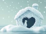 雪中小屋旁的孤獨企鵝