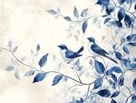藍白花鳥圖 枝頭雙雀棲