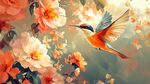 蜂鳥(niǎo)飛舞于絢爛花叢中