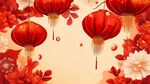 喜慶紅燈籠與繁花裝飾圖