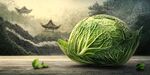 中式背景下的新鮮卷心菜