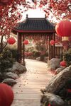 中式庭院紅燈籠浪漫景致