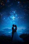 星空下的浪漫新婚夫婦