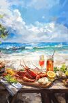 海濱餐桌的美味海鮮盛宴