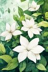 白色花卉與綠葉水彩插畫