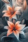 夢幻橙色百合花插畫