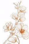 橙色花卉線條插畫