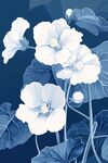藍(lán)底白花植物插畫