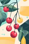 枝頭紅櫻桃與綠葉插畫(huà)