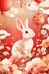 玉兔賀春圖 繁花映祥景