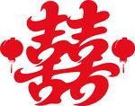 喜慶紅色雙喜與燈籠圖案