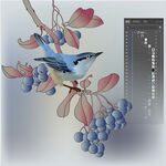 藍莓花鳥圖